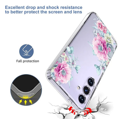 For Samsung Galaxy S24+ Case Clear Flower Pattern TPU Shock Absorbing Smartphone Cover