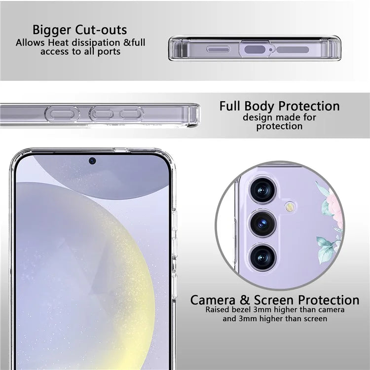For Samsung Galaxy S24+ Case Clear Flower Pattern TPU Shock Absorbing Smartphone Cover