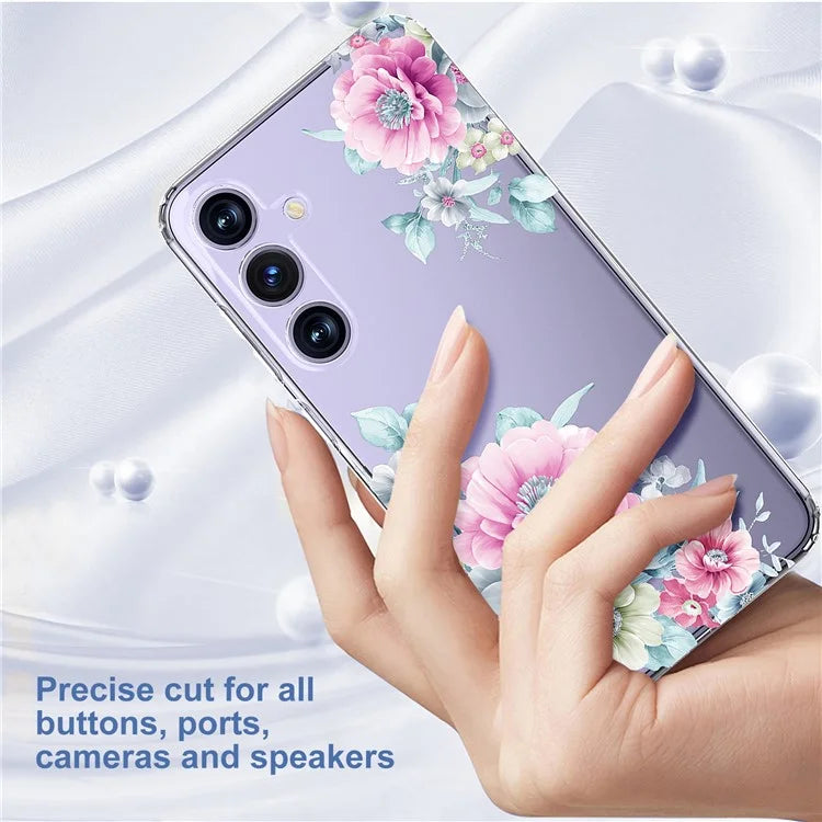 For Samsung Galaxy S24+ Case Clear Flower Pattern TPU Shock Absorbing Smartphone Cover