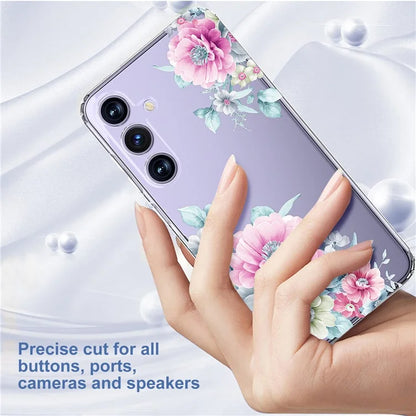 For Samsung Galaxy S24+ Case Clear Flower Pattern TPU Shock Absorbing Smartphone Cover