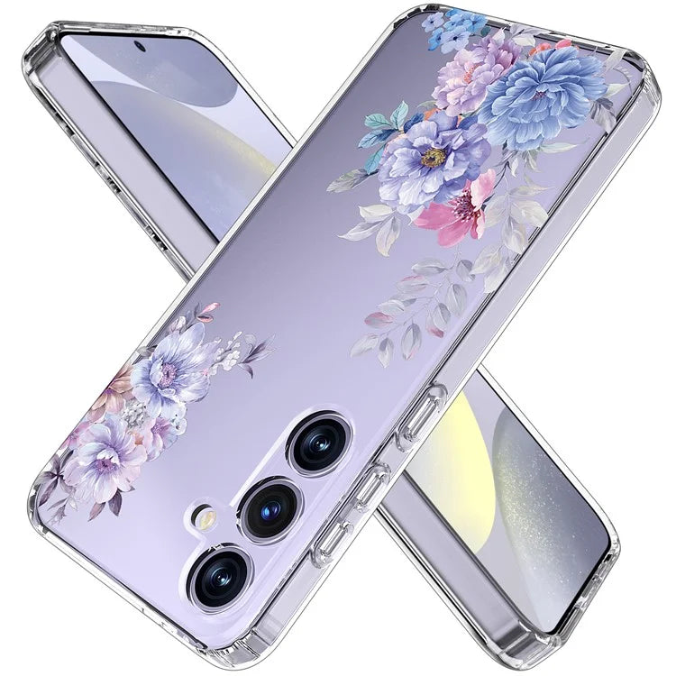 For Samsung Galaxy S24+ Case Clear Flower Pattern TPU Shock Absorbing Smartphone Cover