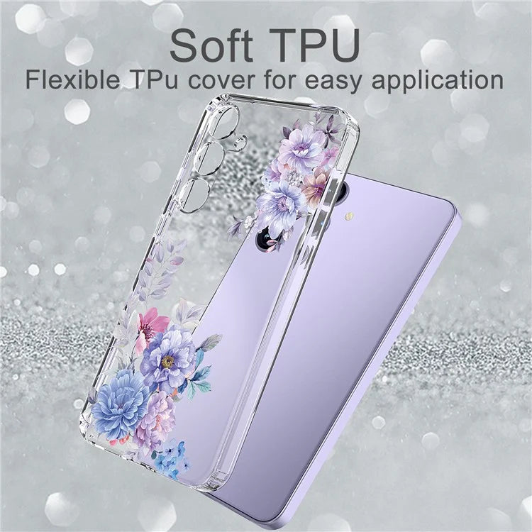 For Samsung Galaxy S24+ Case Clear Flower Pattern TPU Shock Absorbing Smartphone Cover
