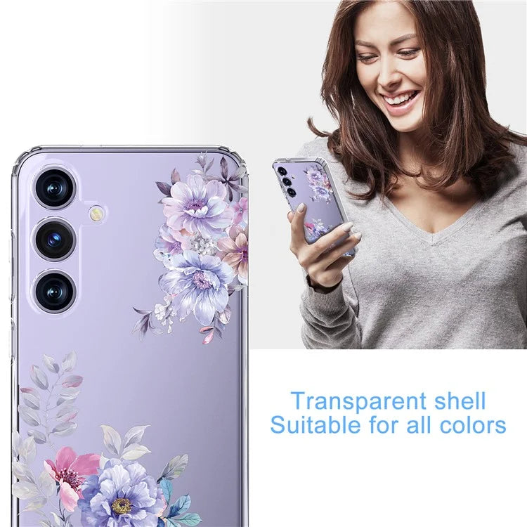 For Samsung Galaxy S24+ Case Clear Flower Pattern TPU Shock Absorbing Smartphone Cover