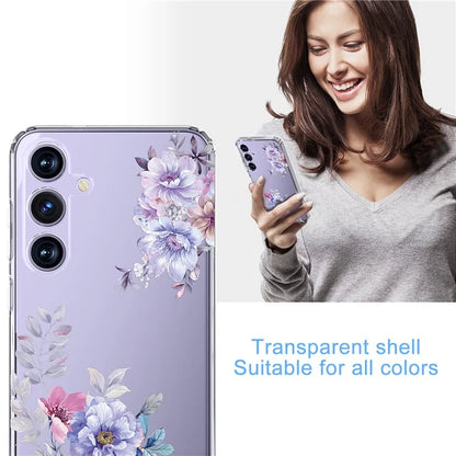 For Samsung Galaxy S24+ Case Clear Flower Pattern TPU Shock Absorbing Smartphone Cover