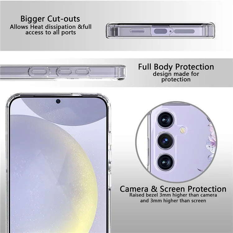 For Samsung Galaxy S24+ Case Clear Flower Pattern TPU Shock Absorbing Smartphone Cover