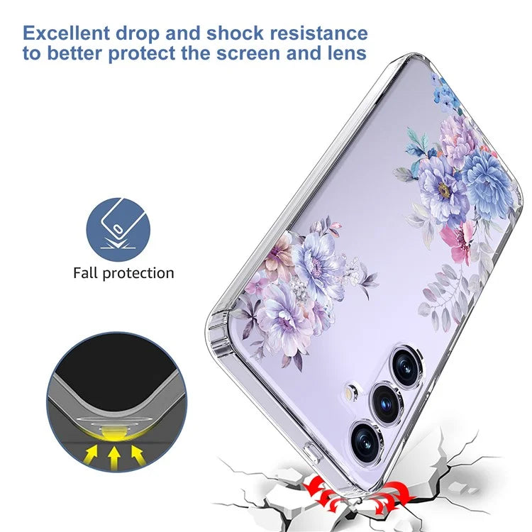 For Samsung Galaxy S24+ Case Clear Flower Pattern TPU Shock Absorbing Smartphone Cover