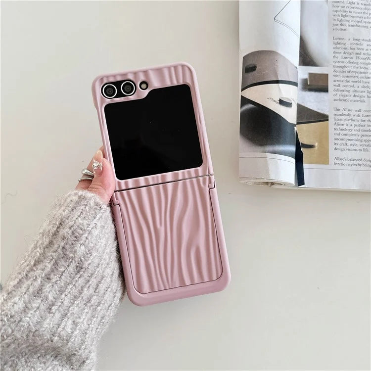 For Samsung Galaxy Z Flip5 5G Kickstand Case Ripple Texture Matte PC Anti-drop Phone Cover
