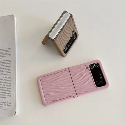 For Samsung Galaxy Z Flip5 5G Kickstand Case Ripple Texture Matte PC Anti-drop Phone Cover