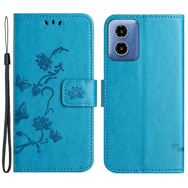 For Motorola Moto G04 4G / G24 4G Wallet Case PU Leather Stand Butterfly Flower Phone Cover
