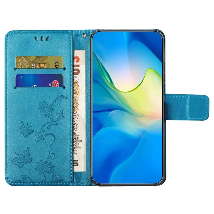 For Motorola Moto G04 4G / G24 4G Wallet Case PU Leather Stand Butterfly Flower Phone Cover