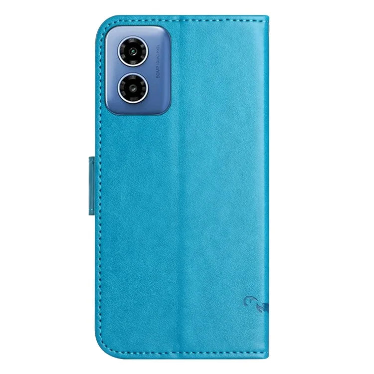 For Motorola Moto G04 4G / G24 4G Wallet Case PU Leather Stand Butterfly Flower Phone Cover