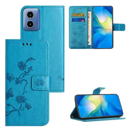 For Motorola Moto G04 4G / G24 4G Wallet Case PU Leather Stand Butterfly Flower Phone Cover
