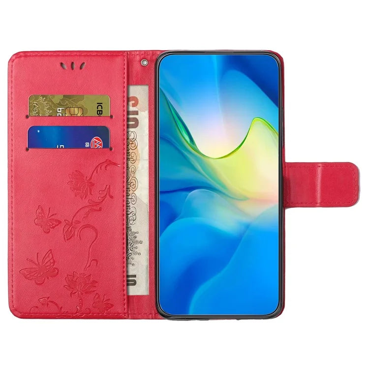 For Motorola Moto G04 4G / G24 4G Wallet Case PU Leather Stand Butterfly Flower Phone Cover
