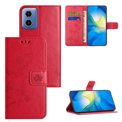 For Motorola Moto G04 4G / G24 4G Wallet Case PU Leather Stand Butterfly Flower Phone Cover