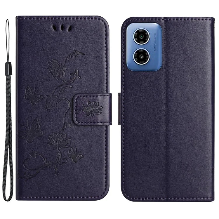 For Motorola Moto G04 4G / G24 4G Wallet Case PU Leather Stand Butterfly Flower Phone Cover