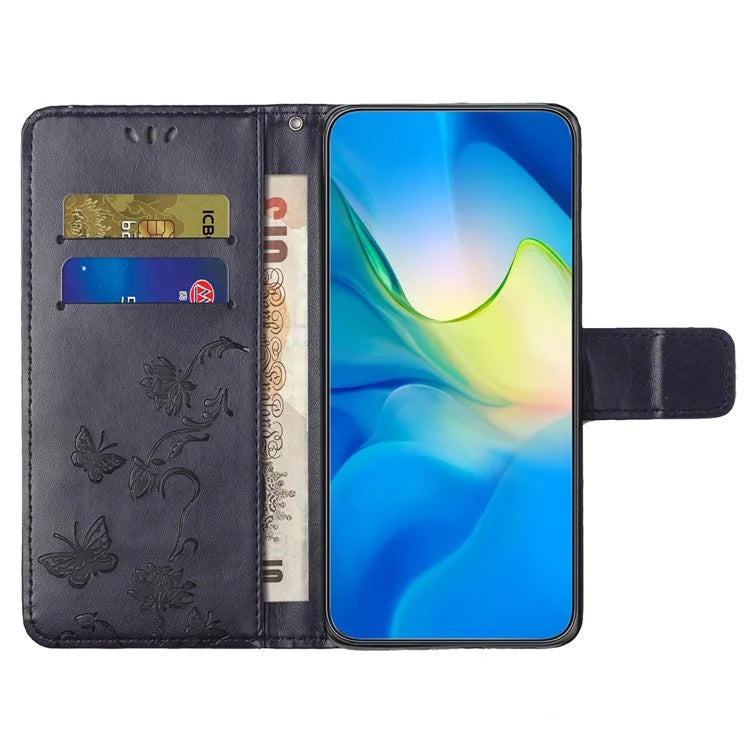 For Motorola Moto G04 4G / G24 4G Wallet Case PU Leather Stand Butterfly Flower Phone Cover