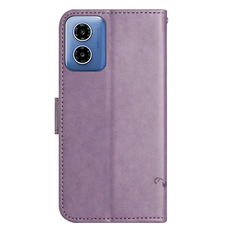 For Motorola Moto G04 4G / G24 4G Wallet Case PU Leather Stand Butterfly Flower Phone Cover