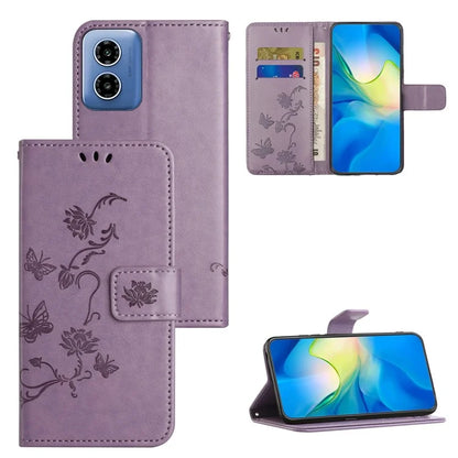 For Motorola Moto G04 4G / G24 4G Wallet Case PU Leather Stand Butterfly Flower Phone Cover