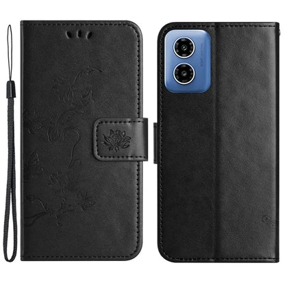 For Motorola Moto G04 4G / G24 4G Wallet Case PU Leather Stand Butterfly Flower Phone Cover
