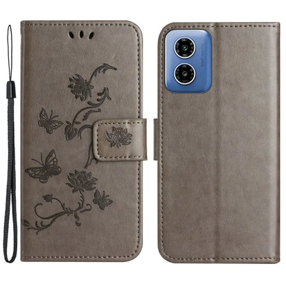 For Motorola Moto G04 4G / G24 4G Wallet Case PU Leather Stand Butterfly Flower Phone Cover