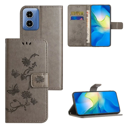For Motorola Moto G04 4G / G24 4G Wallet Case PU Leather Stand Butterfly Flower Phone Cover