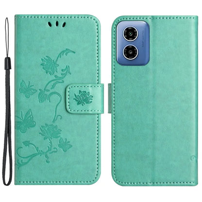 For Motorola Moto G04 4G / G24 4G Wallet Case PU Leather Stand Butterfly Flower Phone Cover