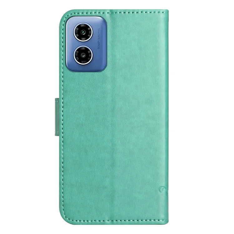 For Motorola Moto G04 4G / G24 4G Wallet Case PU Leather Stand Butterfly Flower Phone Cover