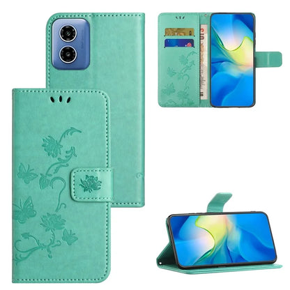 For Motorola Moto G04 4G / G24 4G Wallet Case PU Leather Stand Butterfly Flower Phone Cover