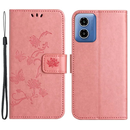 For Motorola Moto G04 4G / G24 4G Wallet Case PU Leather Stand Butterfly Flower Phone Cover