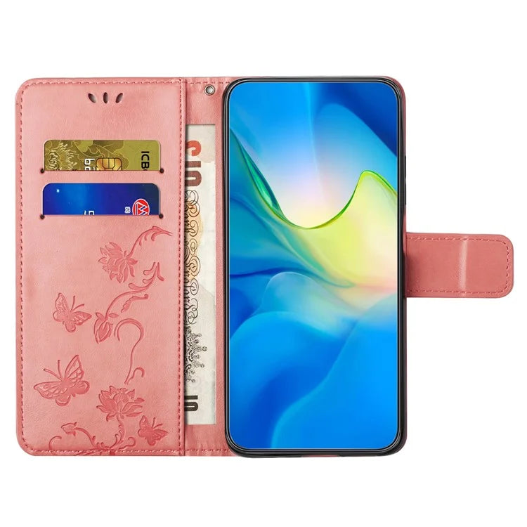 For Motorola Moto G04 4G / G24 4G Wallet Case PU Leather Stand Butterfly Flower Phone Cover