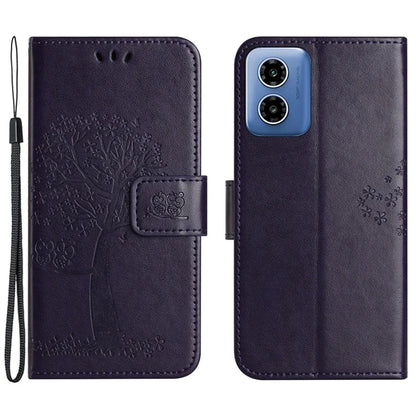 For Motorola Moto G04 4G / G24 4G Leather Case Wallet Phone Cover Imprinted Owl Tree
