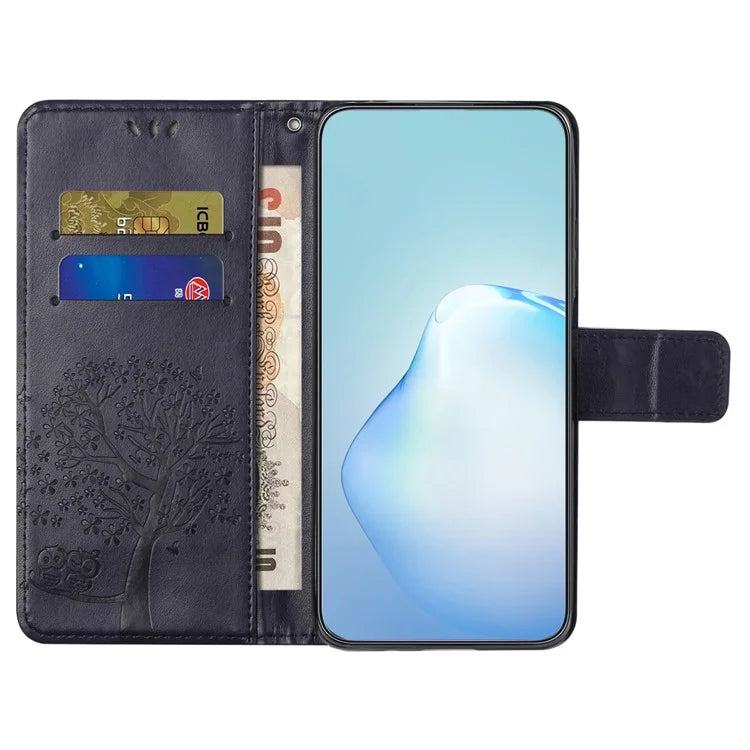 For Motorola Moto G04 4G / G24 4G Leather Case Wallet Phone Cover Imprinted Owl Tree