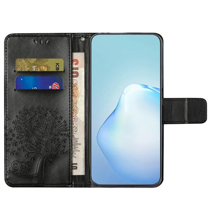 For Motorola Moto G04 4G / G24 4G Leather Case Wallet Phone Cover Imprinted Owl Tree