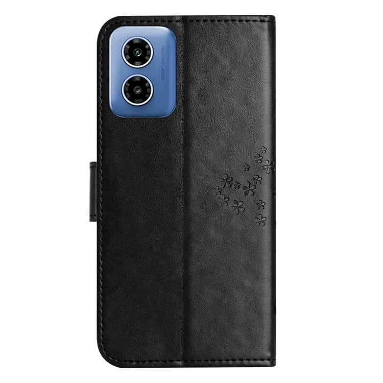 For Motorola Moto G04 4G / G24 4G Leather Case Wallet Phone Cover Imprinted Owl Tree