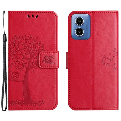 For Motorola Moto G04 4G / G24 4G Leather Case Wallet Phone Cover Imprinted Owl Tree