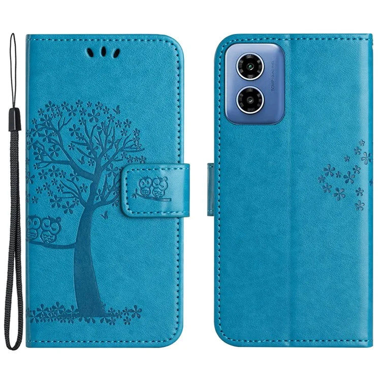 For Motorola Moto G04 4G / G24 4G Leather Case Wallet Phone Cover Imprinted Owl Tree
