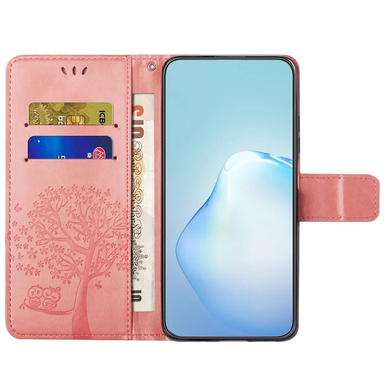 For Motorola Moto G04 4G / G24 4G Leather Case Wallet Phone Cover Imprinted Owl Tree