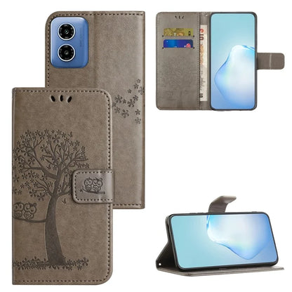 For Motorola Moto G04 4G / G24 4G Leather Case Wallet Phone Cover Imprinted Owl Tree