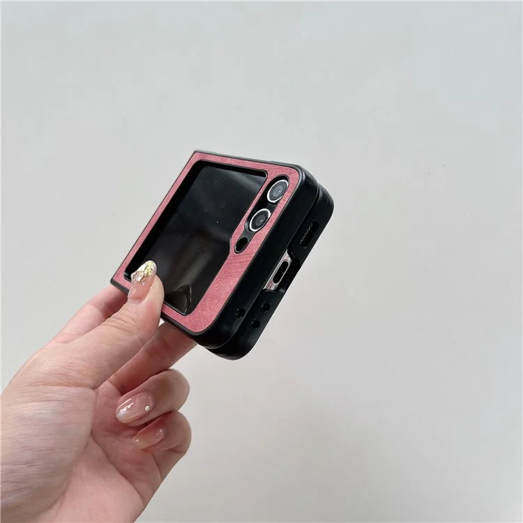 For Samsung Galaxy Z Flip5 5G Case Leather+PC Ring Kickstand Phone Cover Heart Embroidery