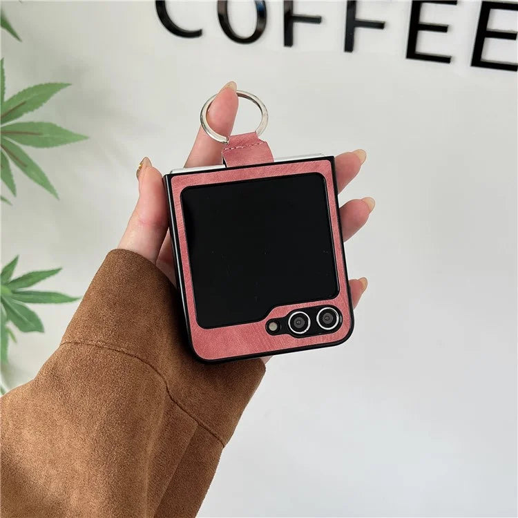 For Samsung Galaxy Z Flip5 5G Case Leather+PC Ring Kickstand Phone Cover Heart Embroidery