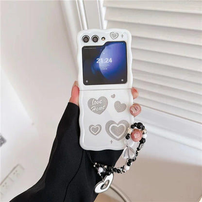 For Samsung Galaxy Z Flip5 5G Case Wrist Strap Glitter Design PC Phone Cases