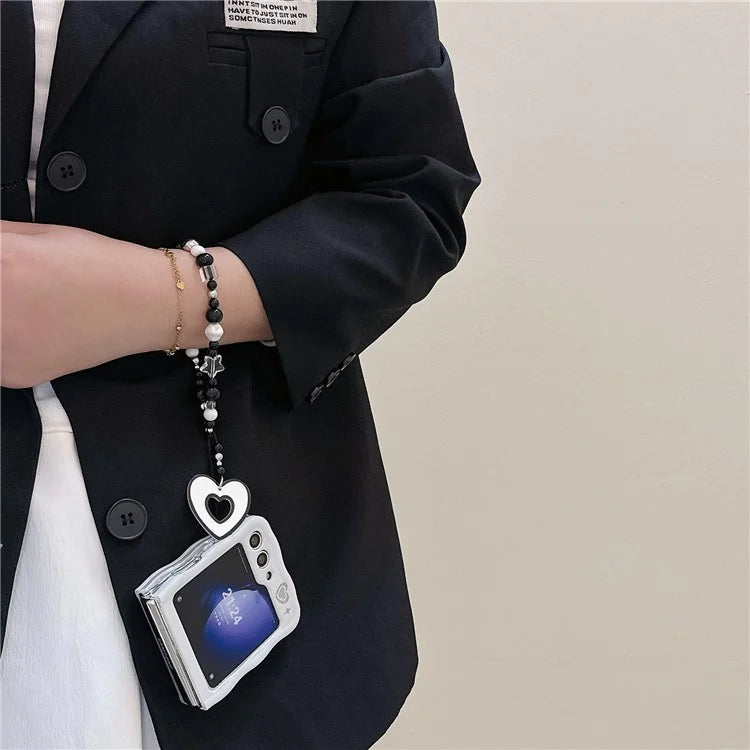 For Samsung Galaxy Z Flip5 5G Case Wrist Strap Glitter Design PC Phone Cases