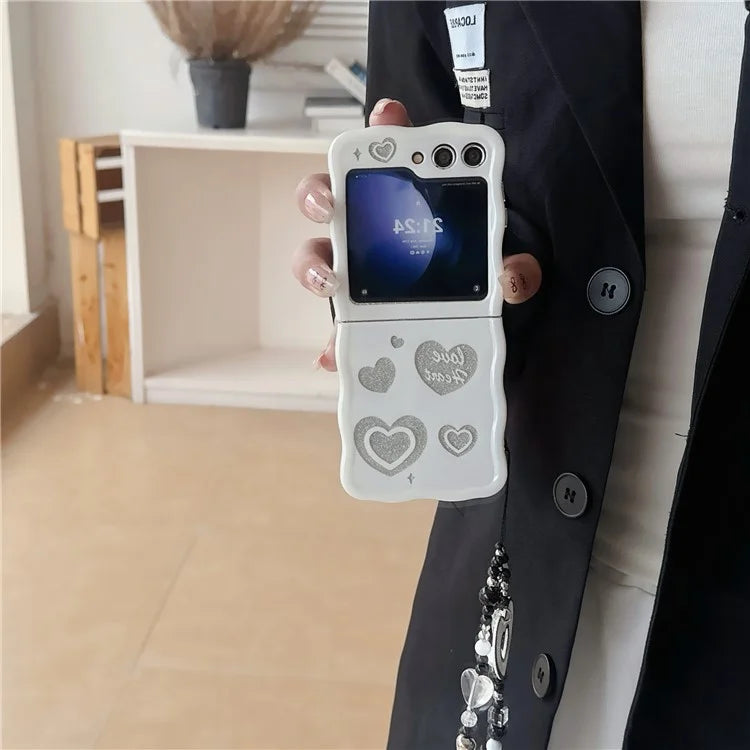 For Samsung Galaxy Z Flip5 5G Case Wrist Strap Glitter Design PC Phone Cases