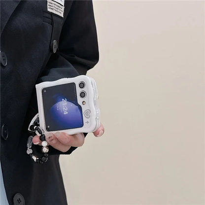 For Samsung Galaxy Z Flip5 5G Case Wrist Strap Glitter Design PC Phone Cases