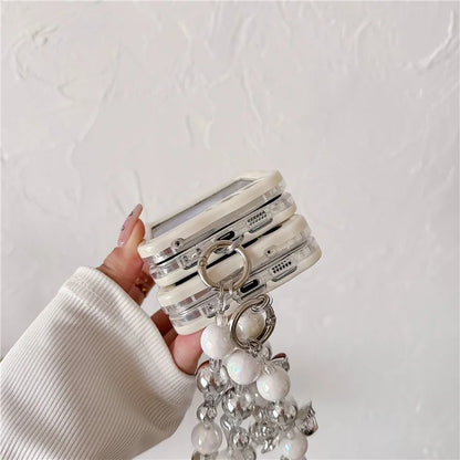 For Samsung Galaxy Z Flip5 5G Case Wrist Strap Glitter Design PC Phone Cases