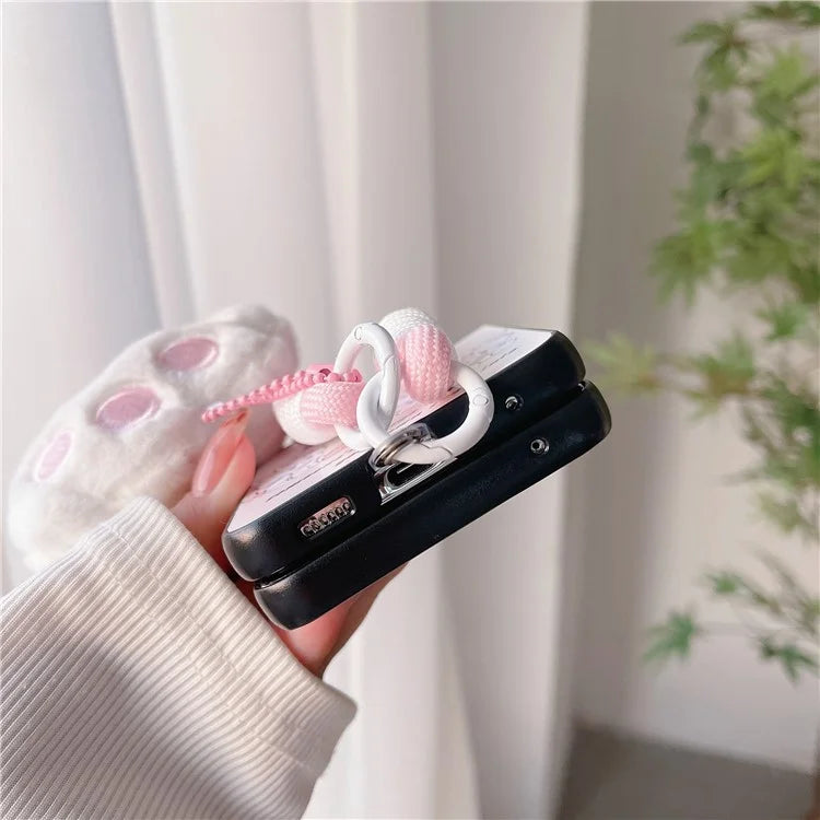 For Samsung Galaxy Z Flip4 5G PC Case Sketch Pattern Folding Phone Cover with Wrist Strap