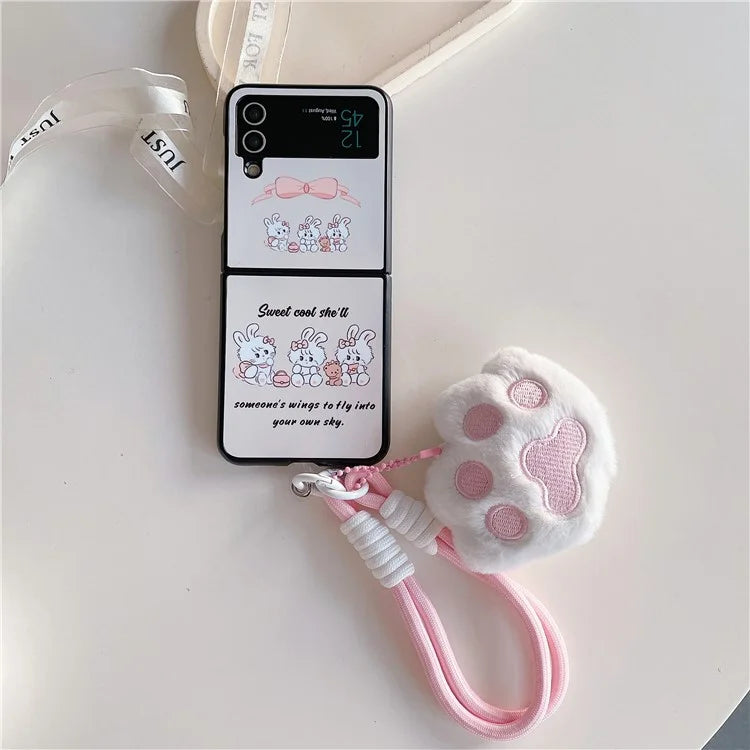 For Samsung Galaxy Z Flip4 5G PC Case Sketch Pattern Folding Phone Cover with Wrist Strap