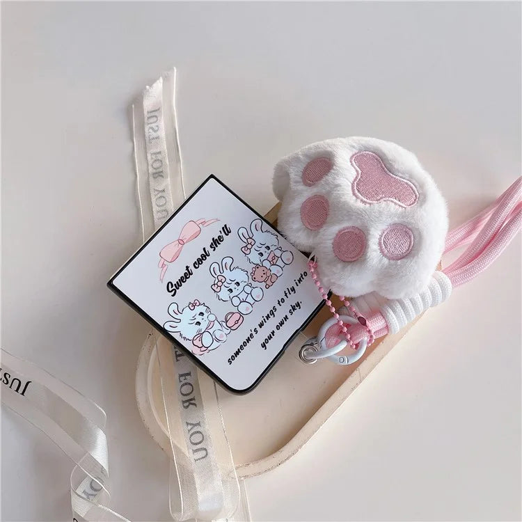 For Samsung Galaxy Z Flip4 5G PC Case Sketch Pattern Folding Phone Cover with Wrist Strap
