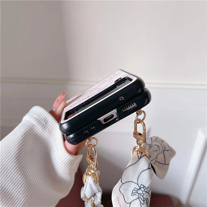 For Samsung Galaxy Z Flip4 5G PC Case Sketch Pattern Folding Phone Cover with Wrist Strap
