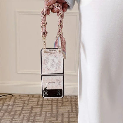For Samsung Galaxy Z Flip4 5G PC Case Sketch Pattern Folding Phone Cover with Wrist Strap